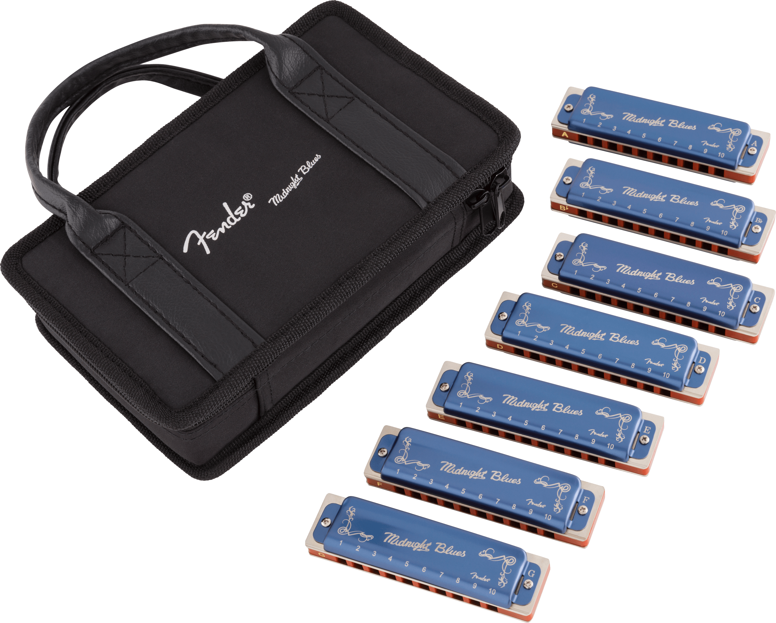 Fender Midnight Blues Harmonica, Pack of 7, with Case | Obrázok 1 | eplay.sk