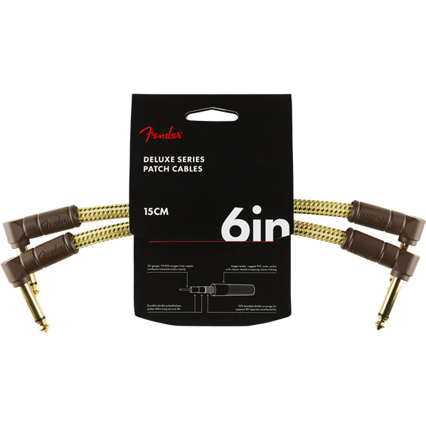 Fender Deluxe Series Instrument Cable, Angle/Angle, 15cm, 2-Pack, Tweed | Obrázok 1 | eplay.sk