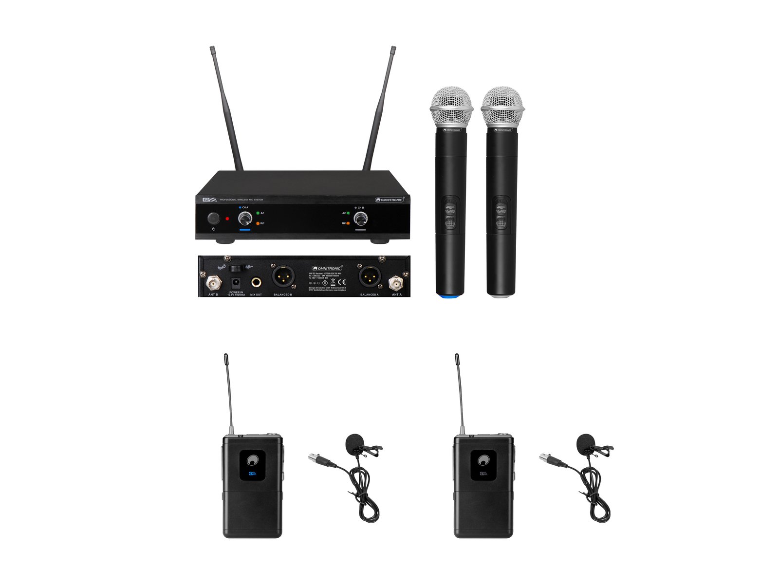 OMNITRONIC Set UHF-E2 Wireless Mic System + 2x BP + 2x Lavalier Microphone | Obrázok 1 | eplay.sk
