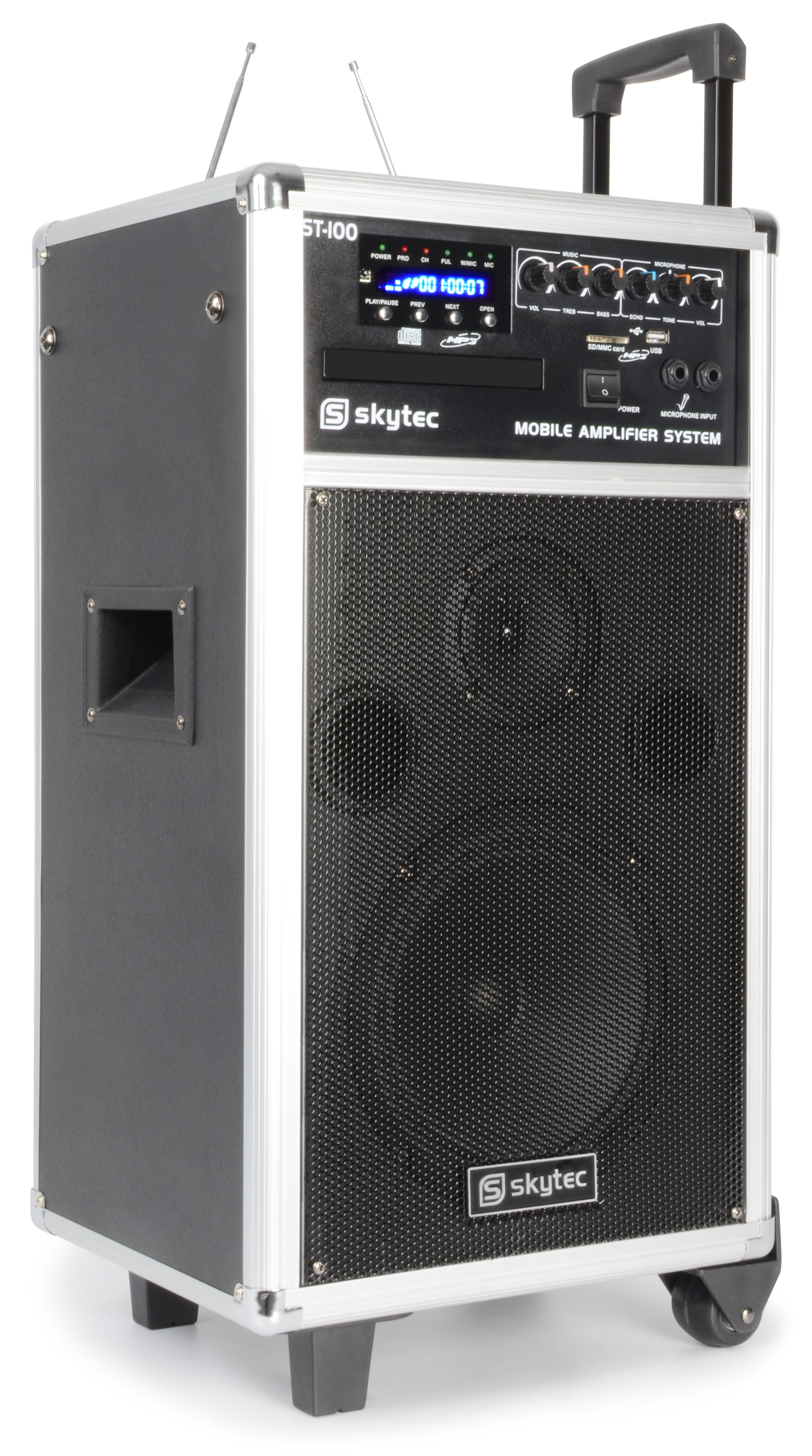 Skytec ST-100, mobilní 8" zvukový systém CD-MP3-SD-USB-2xVHF 100W | Obrázok 1 | eplay.sk