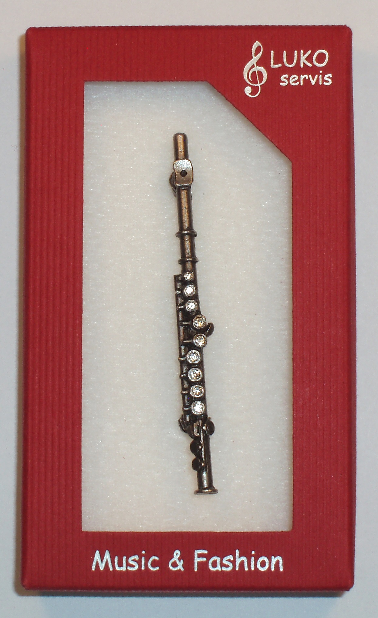 Flauta priečna, staro-strieborná, krystal, brošňa | Obrázok 1 | eplay.sk