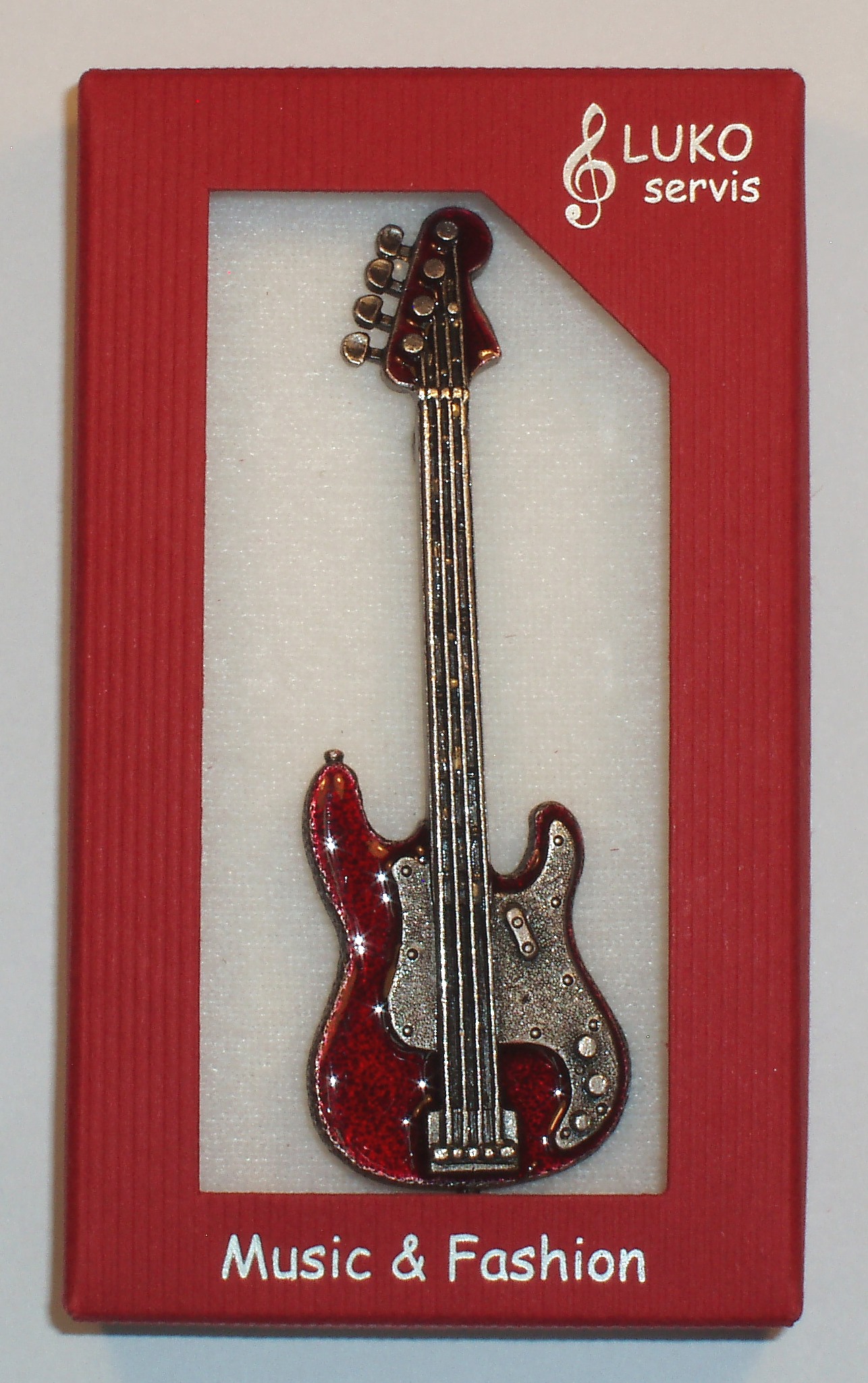 Gitara, basová, staro-strieborná, červená, brošňa | Obrázok 1 | eplay.sk
